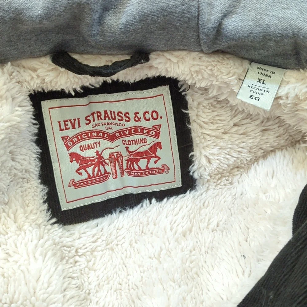 Levi's Black Faux Shearling Lined Hooded Corduroy Shirt Jacket Size XL